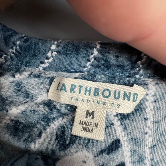 Earthbound Blue Boho Wide Leg Jumpsuit Medium Off Shoulder Smocked Waist - Picture 4 of 5